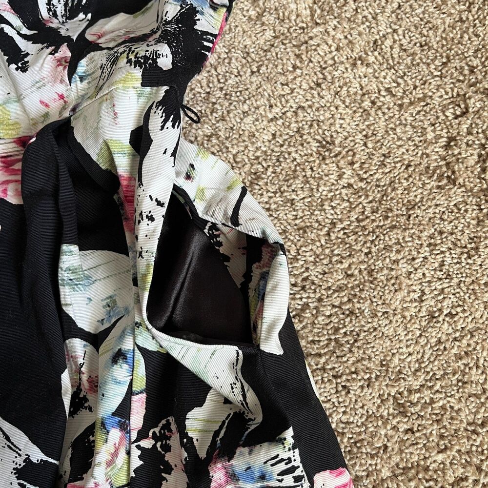 WHBM Dress Womens 6 Black Floral Cotton Stretch Lined Fit & Flare A-Line Pockets - Picture 3 of 8